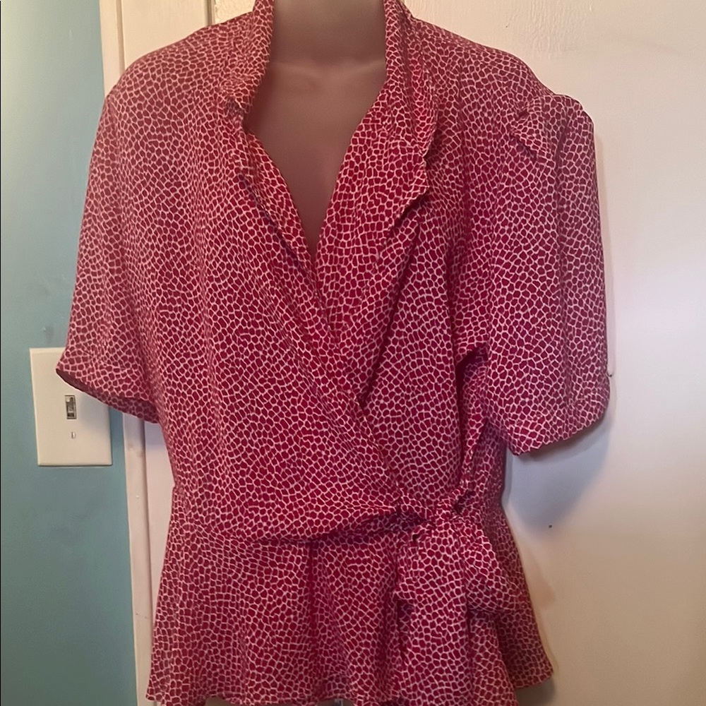 Rhoda Lee Pink and White Wrap Blouse Size 16
